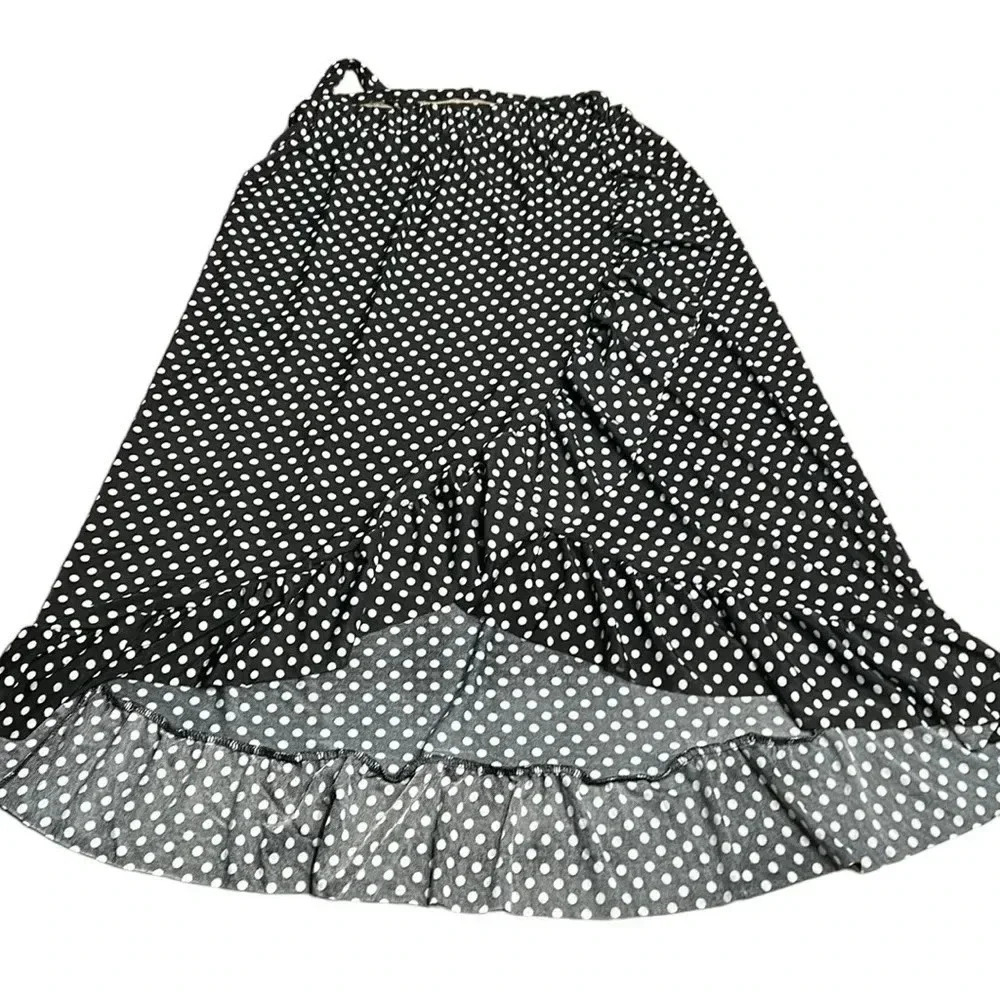 Vtg Faux wrap ,flare,ruffle skirt,NWT, polka dots,B&W,festival,gypsy,cottagecore - Picture 6 of 15